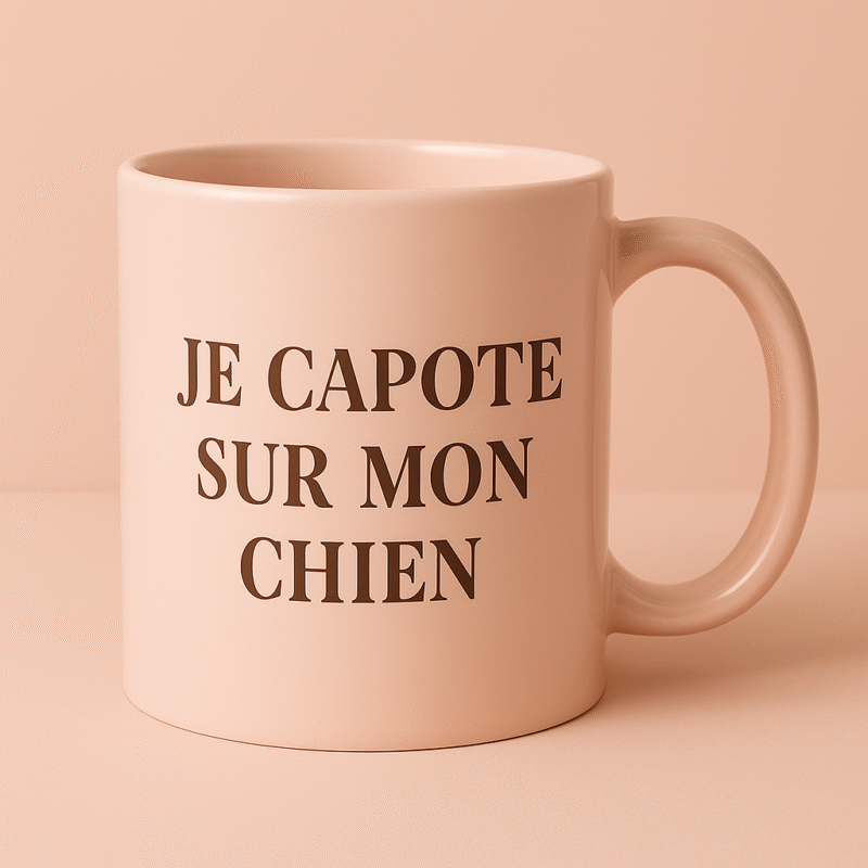 Mug rose avec phrase Mon chien c’est mon psy – idée de cadeau touchant pour femme amoureuse des chiens